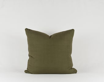 Will Pillow - Woven cotton olive green pillow with piping