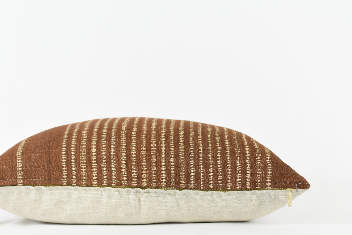 Chandler Rust Rust Silk Pillow Cover With Ivory Stripes and Etsy