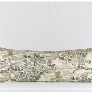 Botanical Toile Lumbar Pillow Cover: Velvet Piping, Handmade in USA