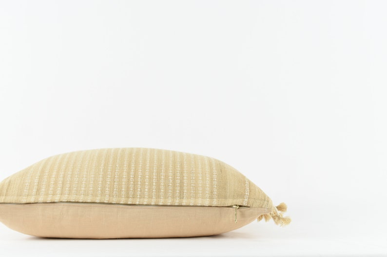 Chandler Beige Beige Silk with Cream Stripe Pom Pillow Cover imagem 3