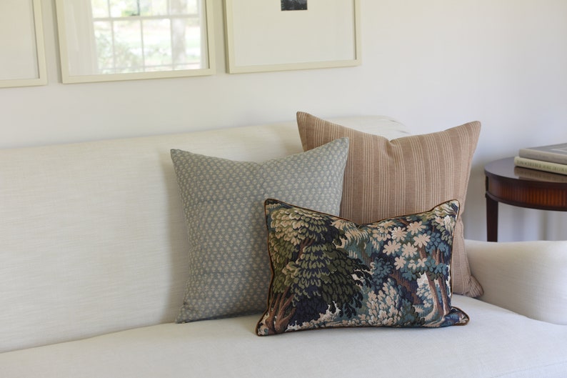 Botanical Tapestry Pillow Cover: Brown Velvet Piping, Forest Print image 8
