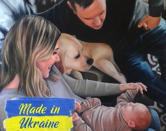 First Mothers Day Gift from Baby, Oil Portrait Handmade, Custom Painted Family Portrait Painting