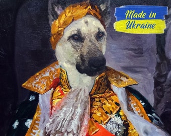 Dog portrait custom painting from photo,Regal dog portrait,Painted dog portrait with clothes,Pet portrait from photo,Pet portrait painting