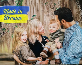 Custom oil painting from photo, Custom painted family portrait hand made, Realistic family portrait painting, Small family portrait in color