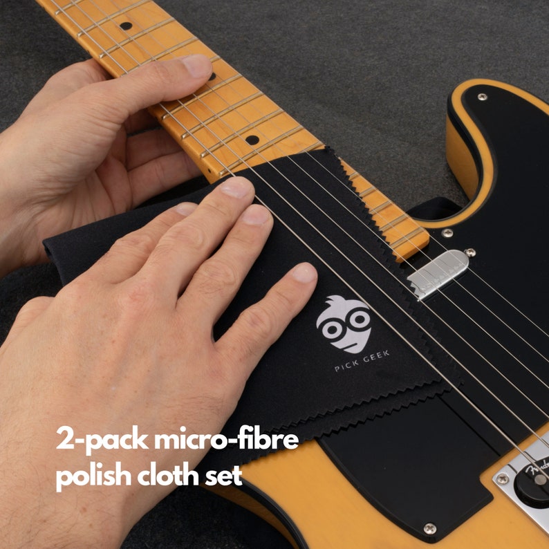 Guitar Gift Box Set Includes 1 x Pick Geek Pick Set 1 x Geepin Guitar Pin Broach with Gift Box 2-Pack Micro-fibre Polish Cloth Set image 5