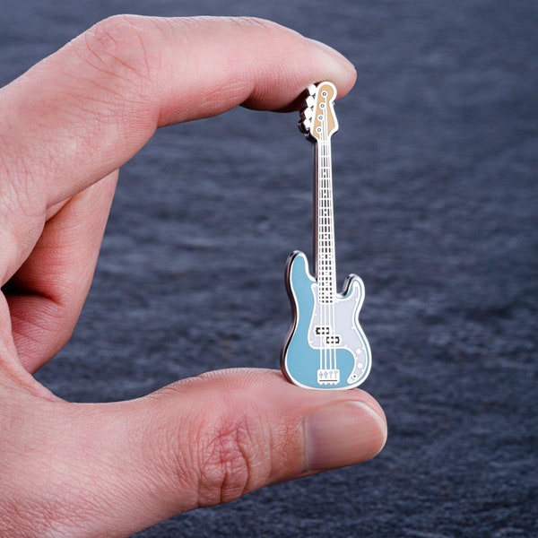 Precision Bass Pin Badge by Geepins | Stunning Miniature Precision Brooch | 54 mm Length | Presented in Guitar Case Box | Perfect Gift