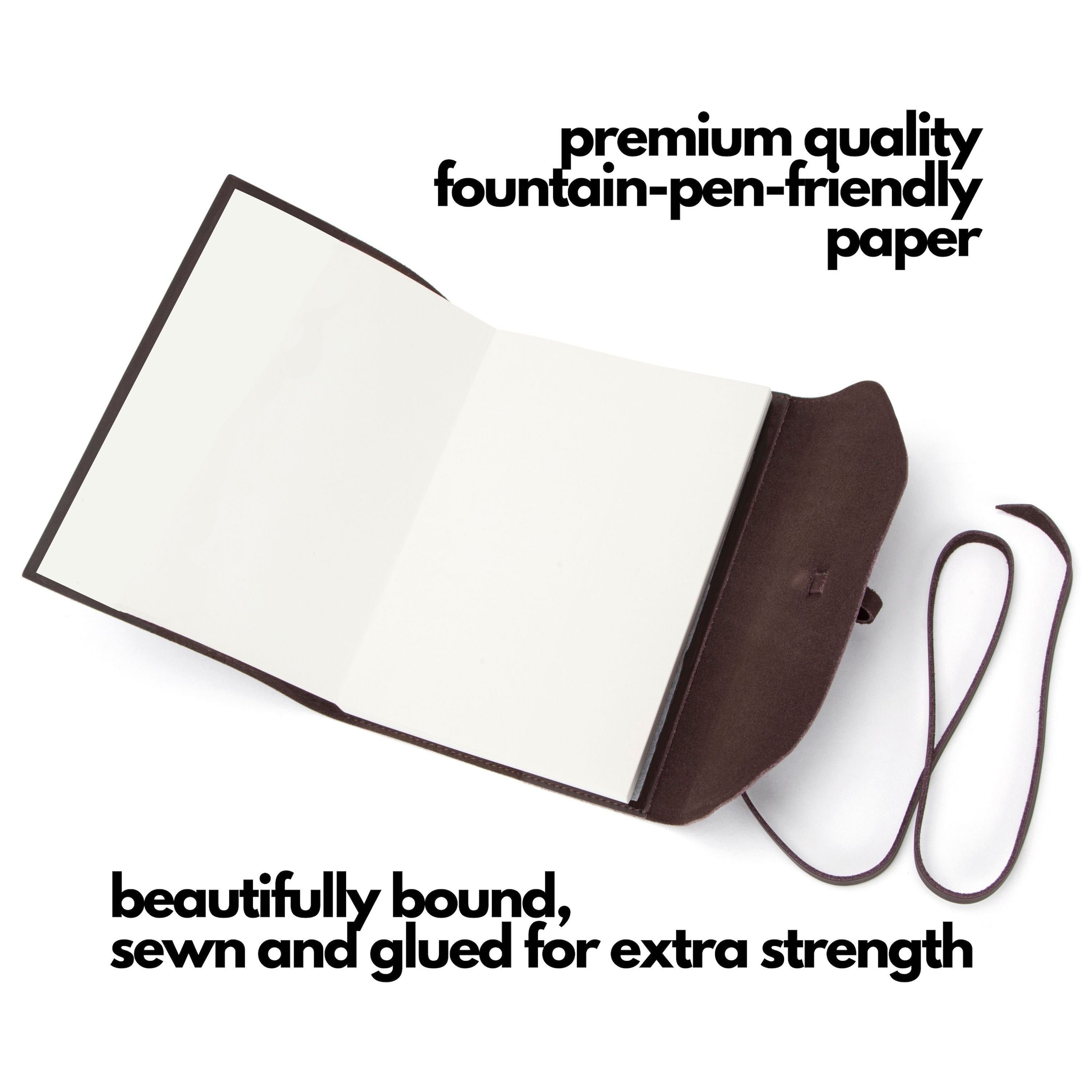 Personalized Leather Music Journal Notebook, Fixed Pages, A5 & A6 Sizes, Unlined Premium Quality Paper, Classic Vintage Brown