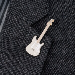 Strat Guitar Pin Badge by Geepins Stunning Miniature Strat Brooch 52 mm Length Presented in Beautiful Guitar Case Box Perfect Gift image 5