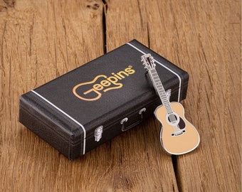 Martin Guitar Pin Badge by Geepins | Stunning Miniature Martin Brooch | 52 mm Length | Presented in Beautiful Guitar Case Box | Perfect Gift