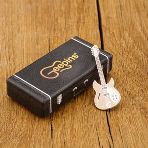 Rick Guitar Pin Badge by Geepins | Stunning Miniature Rick 330 Brooch | 52 mm Length | Presented in Beautiful Guitar Case Box | Perfect Gift