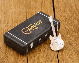 Rick Guitar Pin Badge by Geepins | Stunning Miniature Rick 330 Brooch | 52 mm Length | Presented in Beautiful Guitar Case Box | Perfect Gift