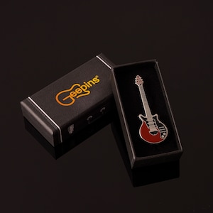 Brian May Guitar Pin Badge by Geepins | Stunning Miniature Brian May Brooch | 52 mm | Presented in Beautiful Guitar Case Box | Perfect Gift