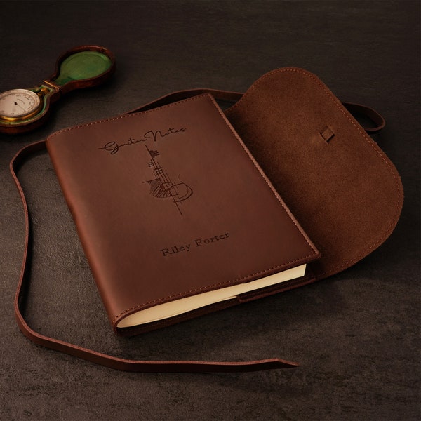 Personalised Leather Music Journal Notebook | Refillable | A5 & A6 Sizes | Unlined Premium Quality Paper | Classic Vintage Brown |