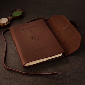 Personalised Leather Music Journal Notebook | Fixed Pages | A5 & A6 Sizes | Unlined Premium Quality Paper | Classic Vintage Brown |