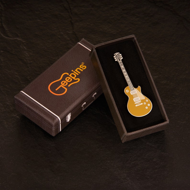 Heritage Guitar Pin Badge by Geepins Stunning Miniature Guitar Pin Brooch 52 mm Presented in Beautiful Guitar Case Box Perfect Gift image 2