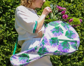 Tennis Racket Bag (1-2 Rackets) Jacaranda Bloom (purple and green floral print racquet cover) Wimbledon