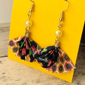 Origami fan earrings - Colorful Japanese multi-print