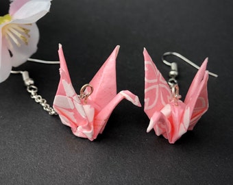 Pendientes de grúa Origami - impresión rosa y blanca en flor de cerezo