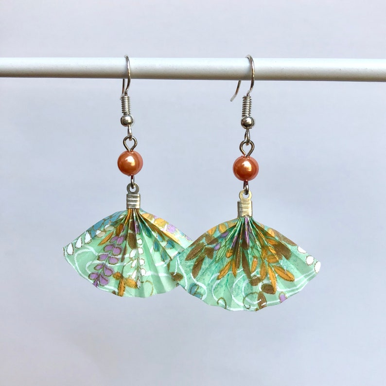 Origami Fan Earrings Pastel Wisteria Print Etsy