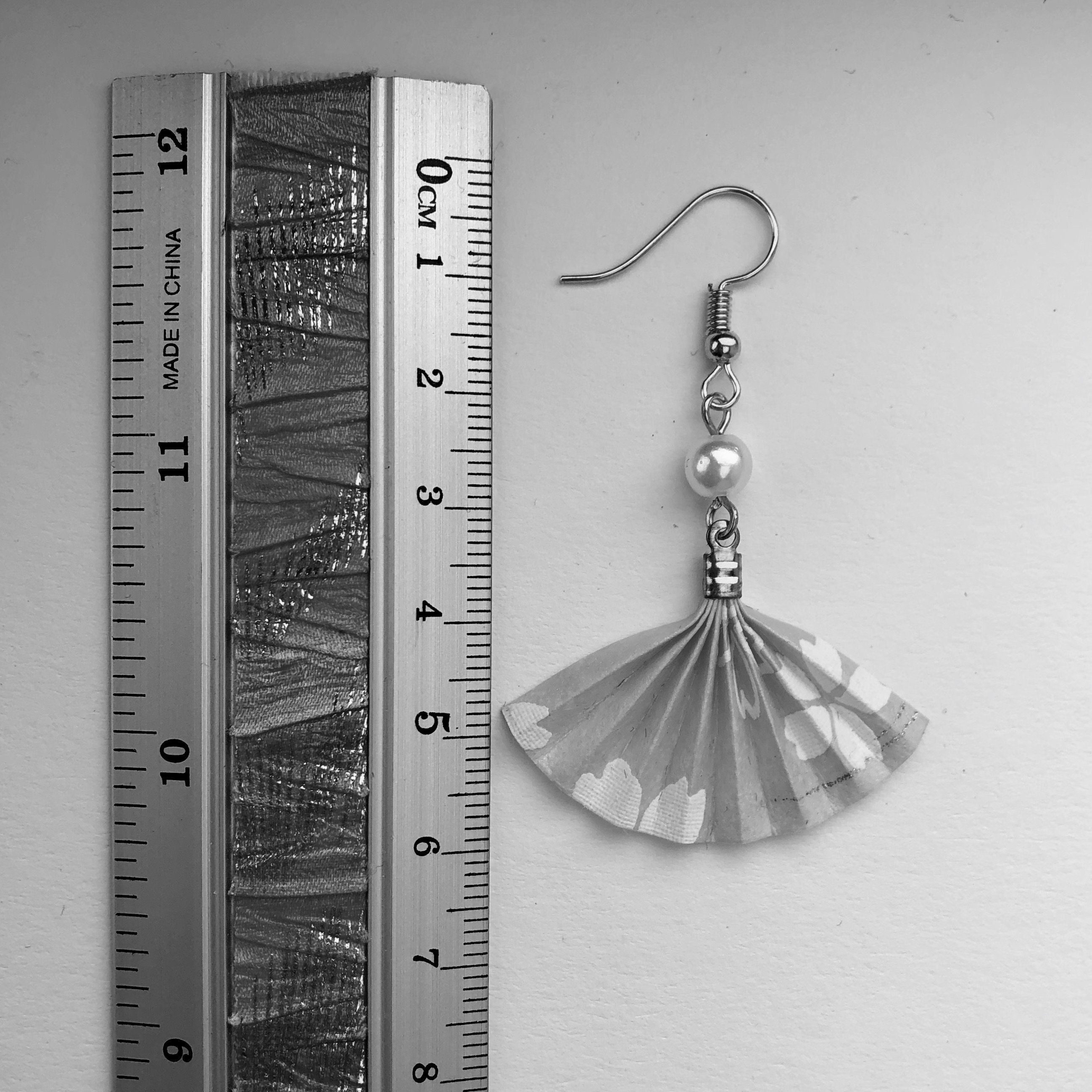 Origami Fan Earrings Pastel Wisteria Print Etsy