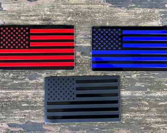 USA flag Black, Red, Blue Choice on Black plastic car track emblem 3D decal sticker 5x3 inches