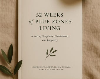 Blue Zones-maaltijdplanner en receptengids voor 52 weken | Minimalistische weekplanner | Levensduurvoedsel | Afdrukbare pdf