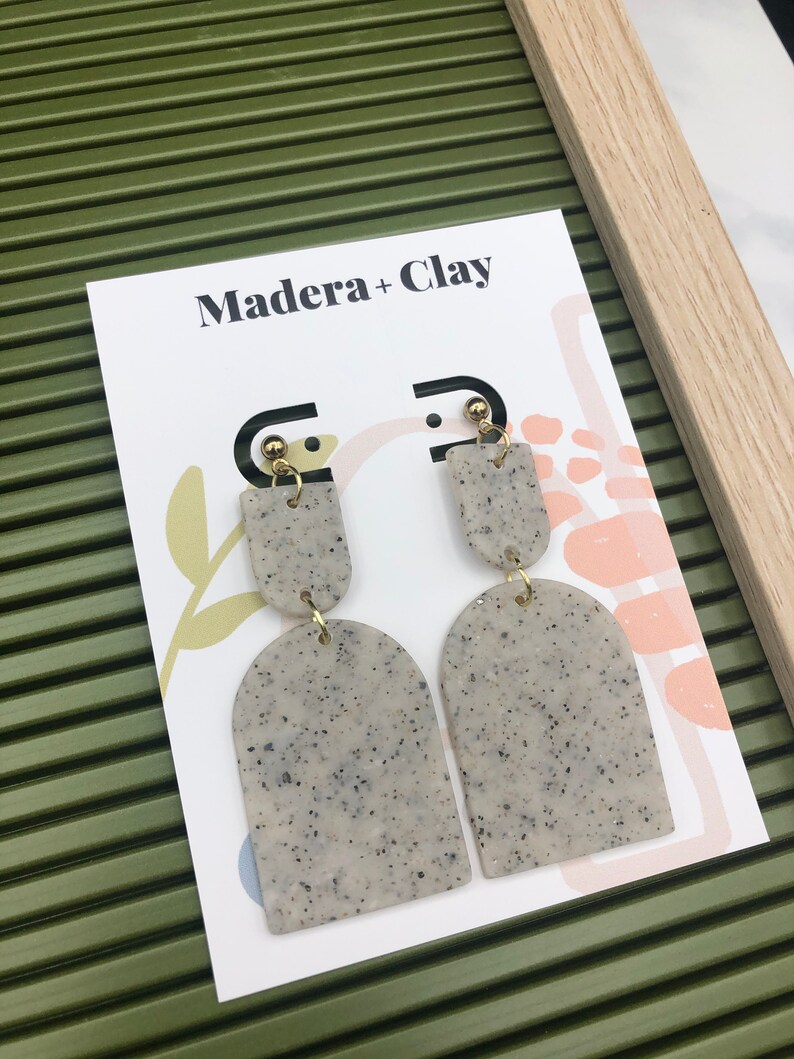 Modern Clay Earrings Nuetral Polymer Clay Jewelry,Handmade Geometric Earrings Speckled Boho