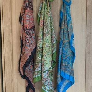 Large Floral Print Silk Scarf Vibrant Colours