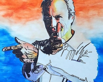 Clint Eastwood hand drawn drawing on canvas.