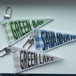 Embroidered Bag Tag Pennant Keychain with Personalization