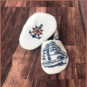 Nautical Baby Shower Gift, Ahoy! It&#39;s a Boy! Navy Baby Girl Bootie Shoes, Sail Boat Anchor Sailor Crib Shoes, Kid, Infant Gift