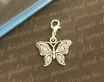Butterfly Keychain Clip on Clasp: Silver Handbag Charm, Zipper Pull, Junk Journal