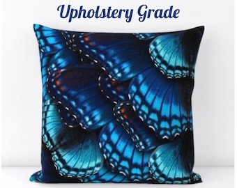 Blue Butterfly pillows, Outdoor Machine Washable Morpho Recycled Canvas, Repurposed Bottles, Upcycle Eco Friendly