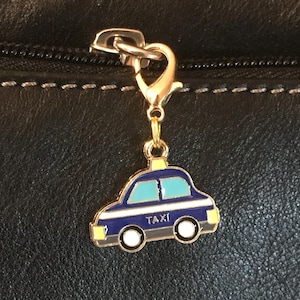 Tiny Taxi Cab Keychain Charm, Zipper Pull, Purse Clip on Clasp, Keyring Uber Driver Vehicle Gift