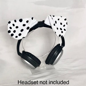 Headset not included. 
 Headphone Ears and Accessories, Puppy Dog Ears Headset Attachments, Gifts for Gaming Girls Women, Faux Fur Plush Animal Cosplay Dalmatian