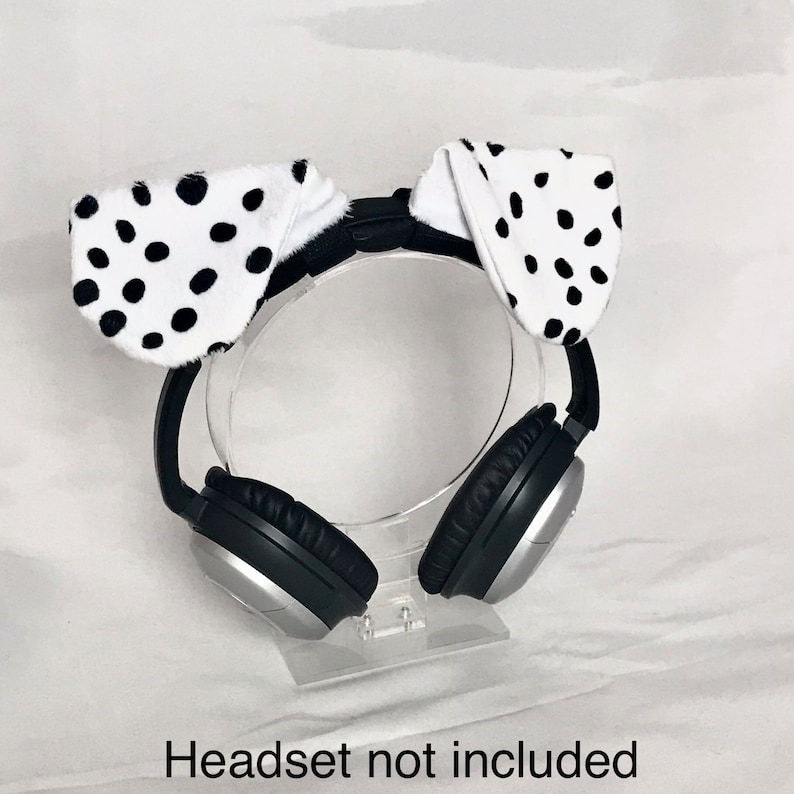 Headset not included. 
 Headphone Ears and Accessories, Puppy Dog Ears Headset Attachments, Gifts for Gaming Girls Women, Faux Fur Plush Animal Cosplay Dalmatian