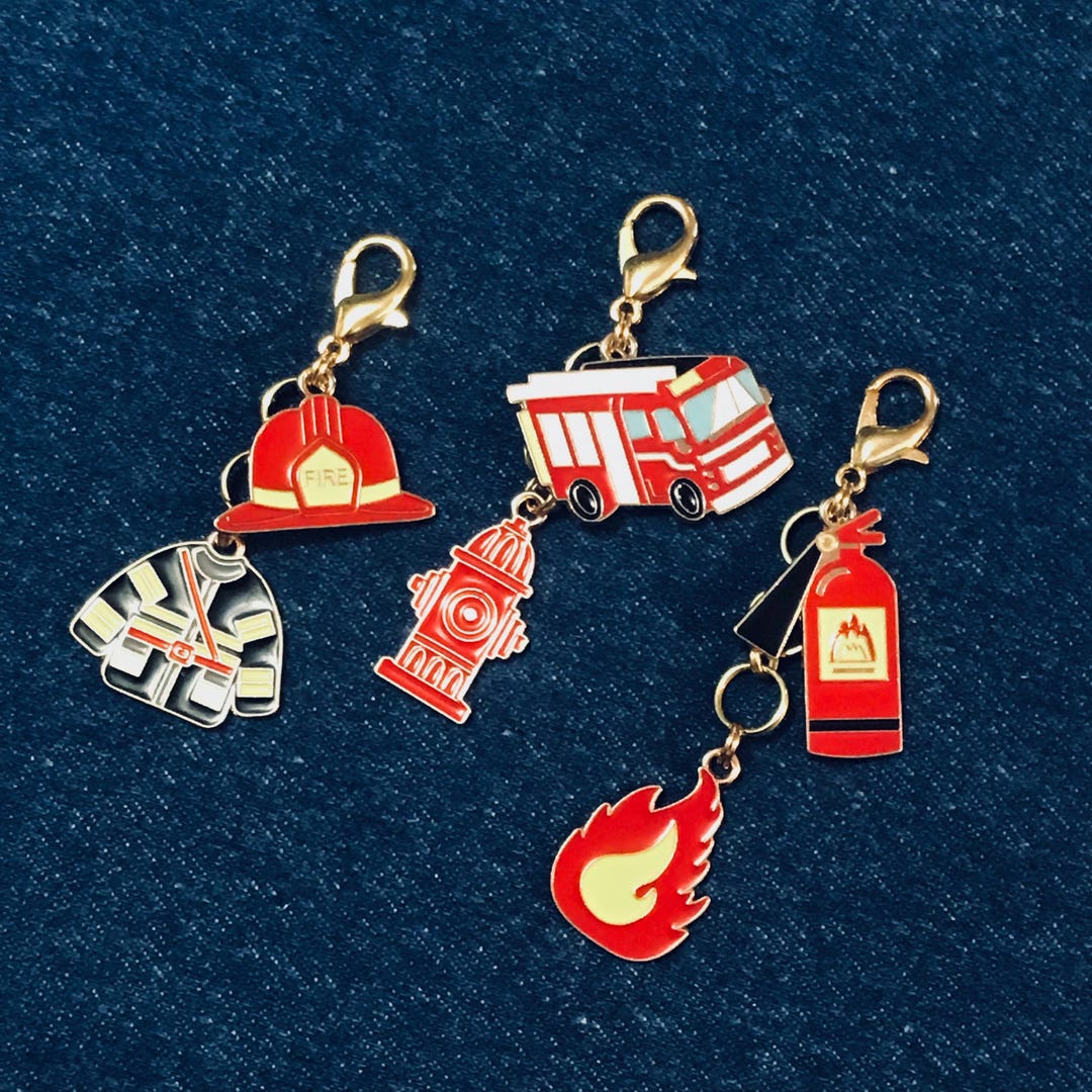 Fire Truck Keychain Charm, Fireman Zipper Pull, Firefighter Gift Clasp ...