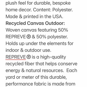 Puede incluir: Descripci&oacute;n textual de dos tejidos lavables a m&aacute;quina: Velvet y Recycled Canvas Outdoor. Velvet es un tejido de pelo bajo hecho de poli&eacute;ster. Recycled Canvas Outdoor est&aacute; tejido con REPREVE y poli&eacute;ster, adecuado para uso en interiores y exteriores.