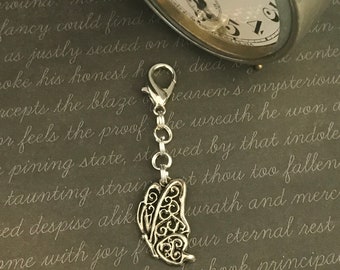 Tiny Butterfly Charm, Gift Keychain Clip for Handbag, Silver Clasp, Tote bag accessory, Zipper Pull