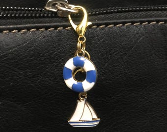 Nautical Charm Sailboat Keychain Charm, Life Preserver, Purse Zipper Pull