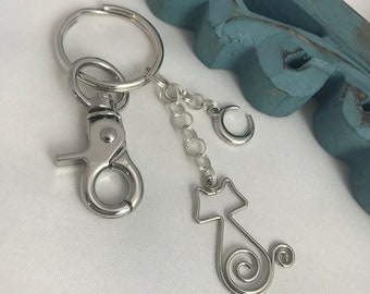 Cat and Moon KeyChain, Clip on Purse Charms, Cat Lady Lover Gift, Retro Atomic Keyring, Mid Century Modern, MCM Clasp