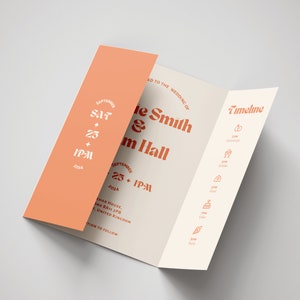 Retro Wedding - INVITE gatefold with Details DIGITAL template minimalist (A4 and icon set) - WD004