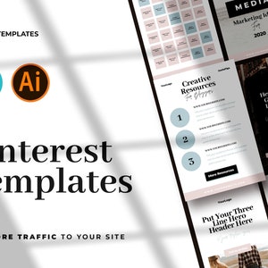 30 Modern Pinterest Templates + Mockups / Feminine Pinterest Templates / Pinterest Pin Templates / Pinterest Canva Templates