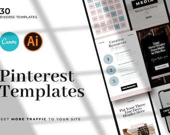 30 Moderne Pinterest Templates + Mockups / Feminine Pinterest Templates / Pinterest Pin Templates / Pinterest Canva Templates