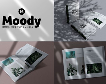Moody Modern Book Mockup Bundle - 8 Premade Book Mockup Collection, Shadow Mockup Bundle