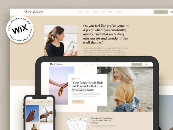 Marie Wilson Coaching Website Template for WIX / Coaching Website / Life and Business Coach Website / Modern WIX Website