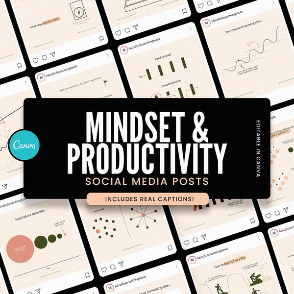 Mindset & Productivity Instagram Posts for CANVA / Sucess Instagram Templates / Coach Instagram Templates / with REAL content and captions!