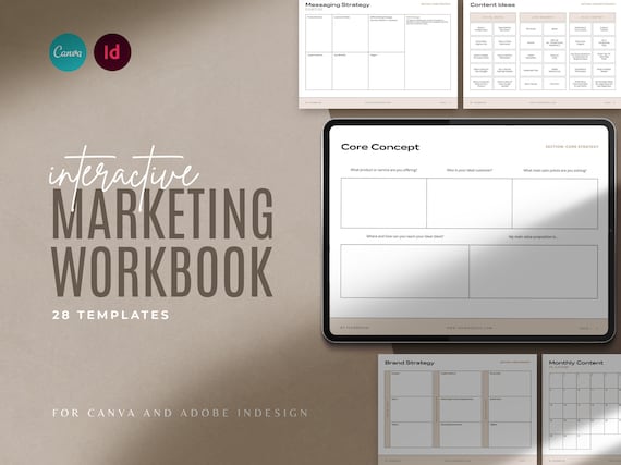 Interactive Marketing Workbook / Brandable Marketing Strategy Workbook for Canva & Indesign
