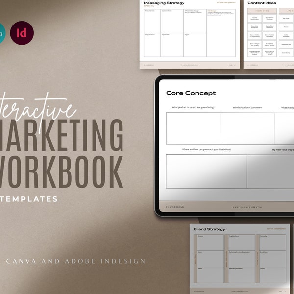 Interactive Marketing Workbook / Brandable Marketing Strategy Workbook for Canva & Indesign