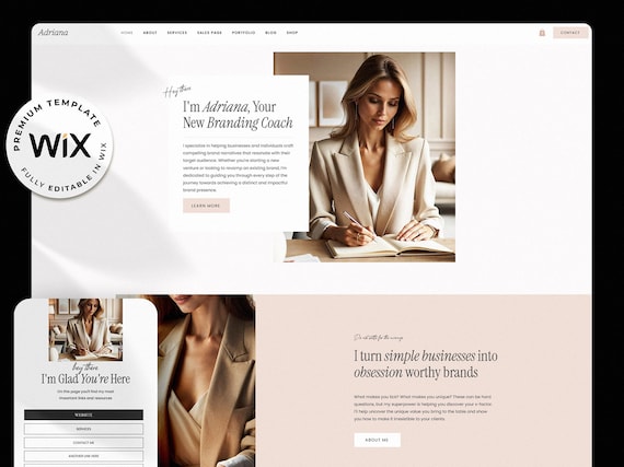 Adriana - Elegant Wix Website For Small Business, Modern Beige & Brown WIX Theme, Premium Service WIX Sales Page, Aesthetic Wix Theme